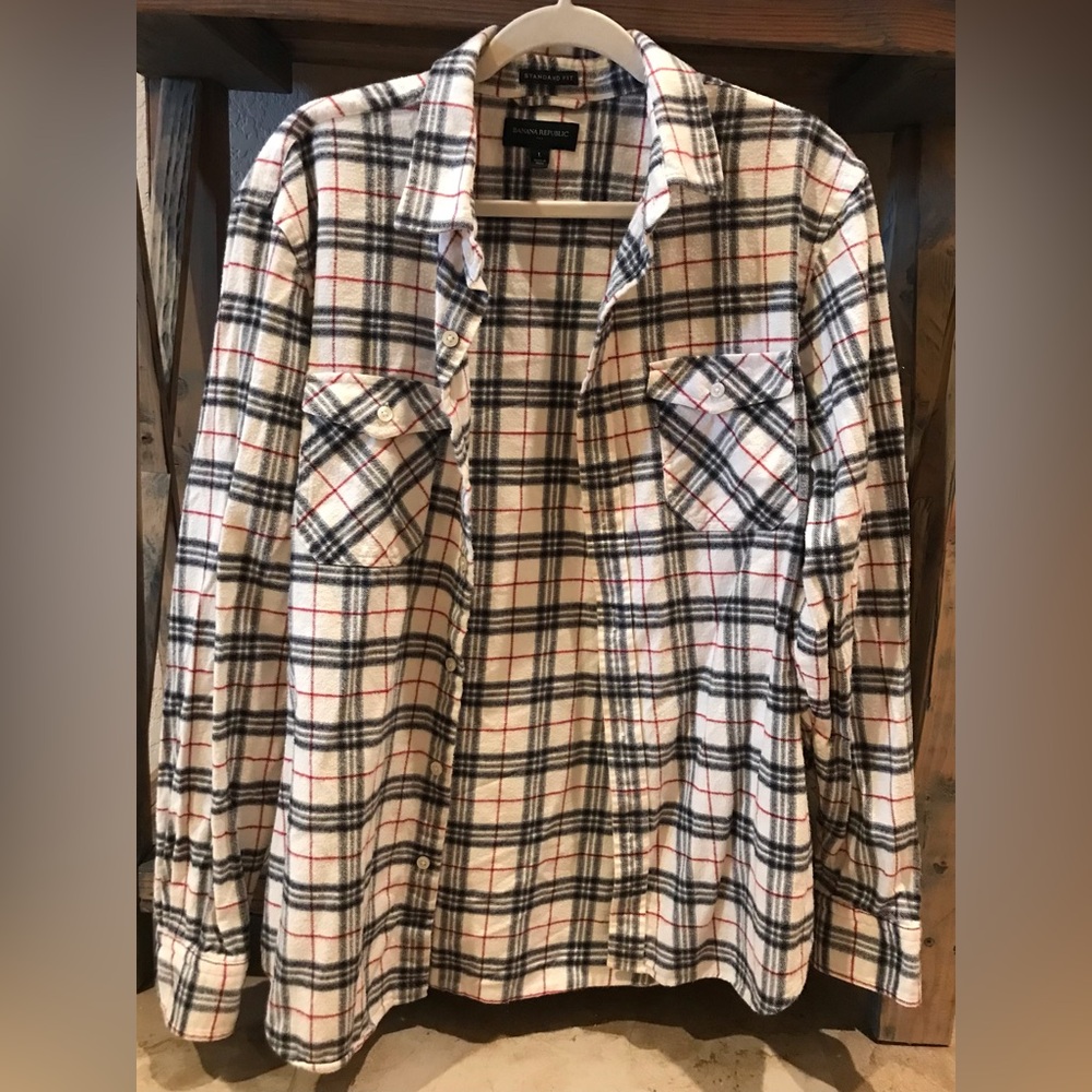 Banana Republic Heavyweight Flannel Plaid Button-Up Shirt - Standard Fit L